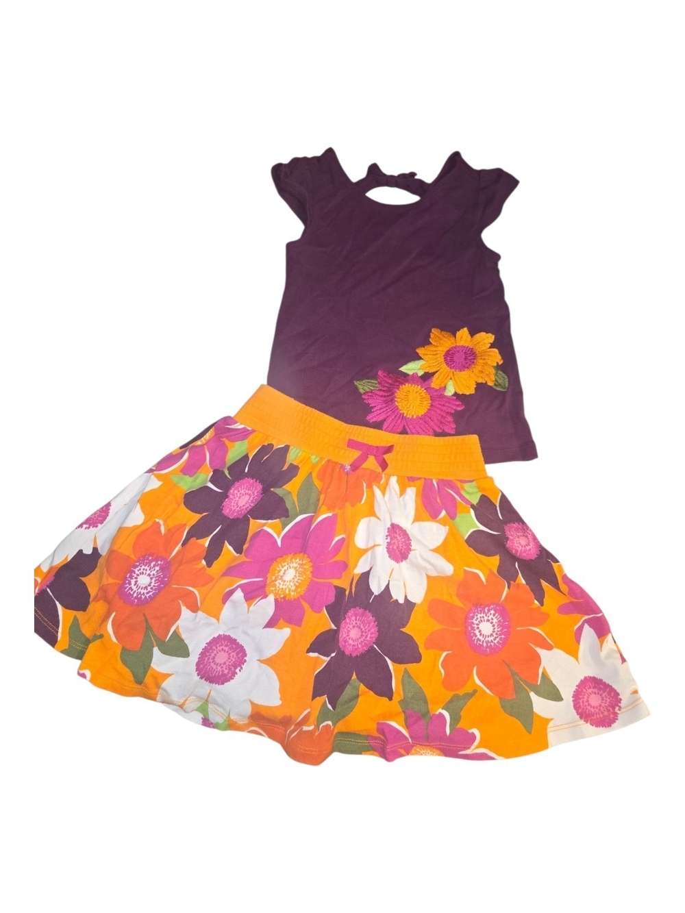 Gymboree Purple Top and Bright Floral Orange Skort Set